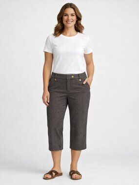 Talbots Seersucker Cropped Pants Brown Stripe Size 10  Quiet Luxury Coastal Chic